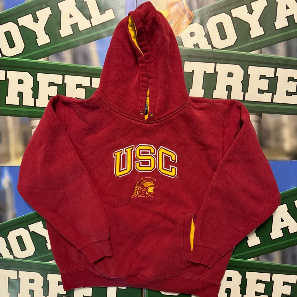 Vintage USC stitched Red Hoodie with Yellow Accents